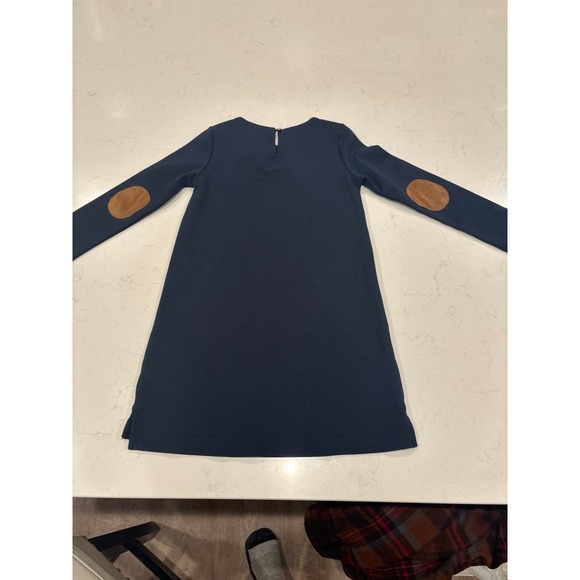 Hope & Henry Girls Navy Blue Organic Cotton Quilted Bow Dress with Elbow Patches - Picture 5 of 9